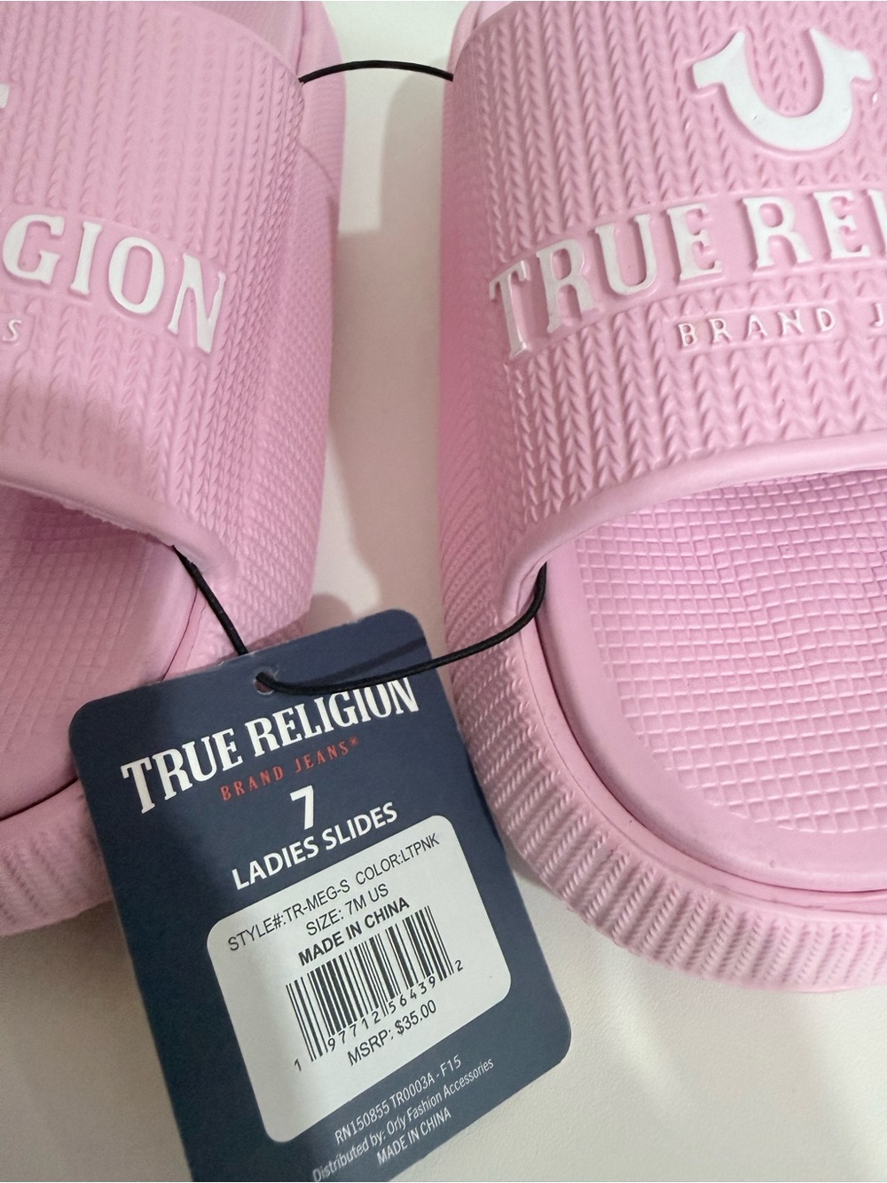 True Religion Pastel Pink Logo Slide Sandals - Picture 2 of 5